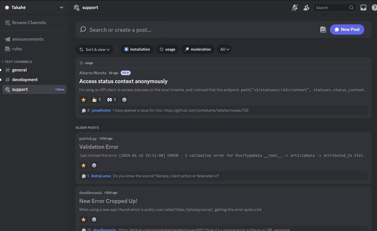 takahe discord screenshot