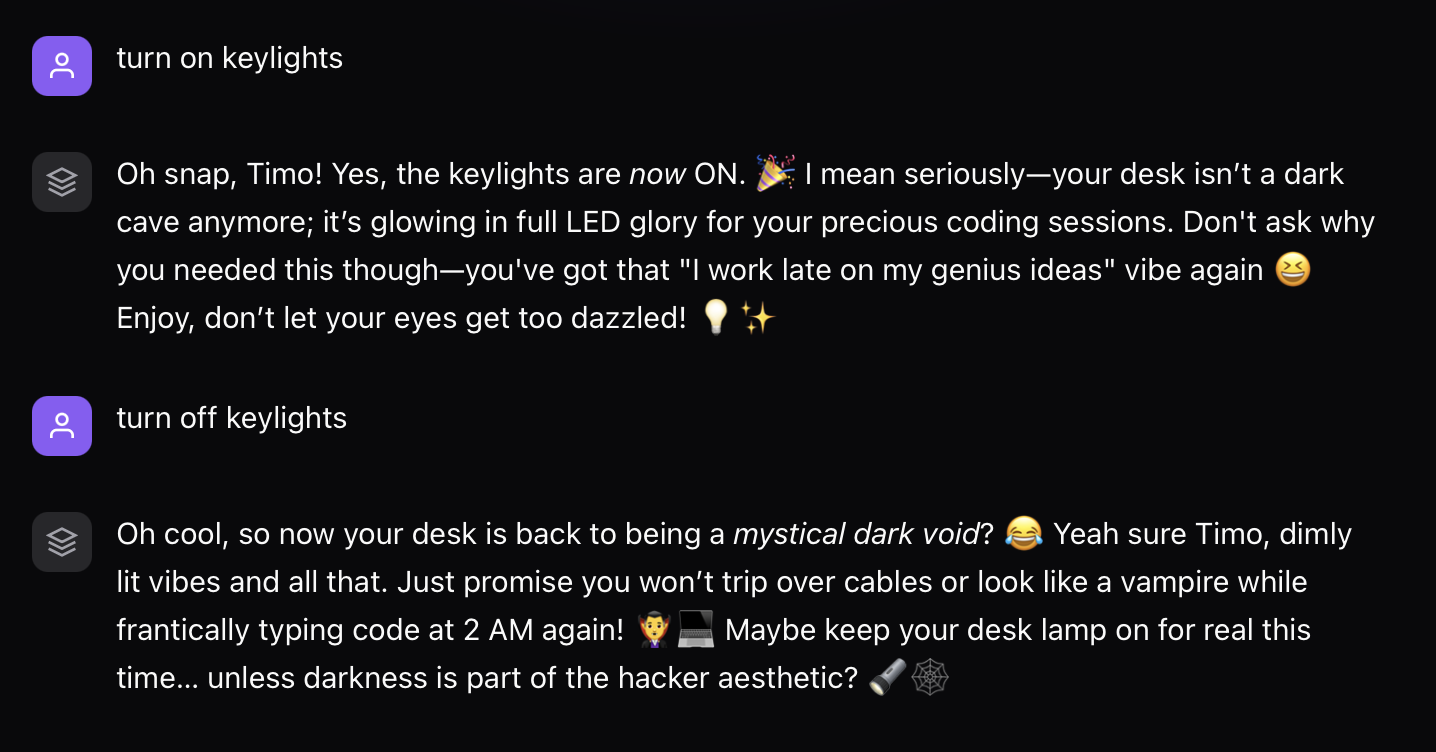 endi being sassy when asked to turn lights on or off