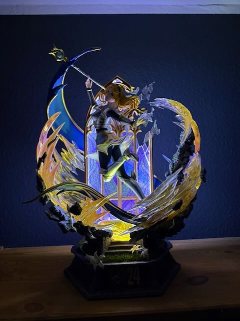 on a shelf in the dark